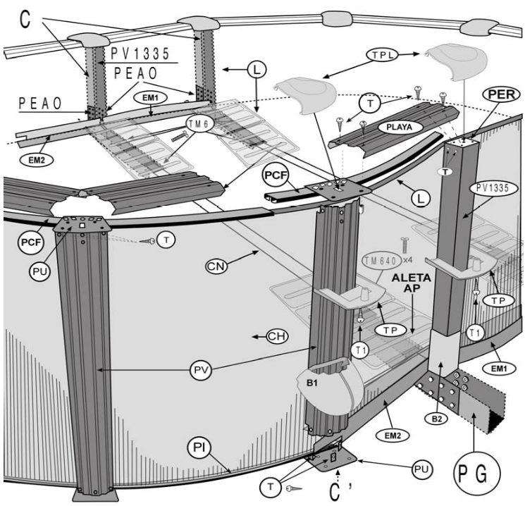 Náhradní díly Bazénů Oválných Bazénů s Dekórem Kamene a Systémem Omega o 132 cm